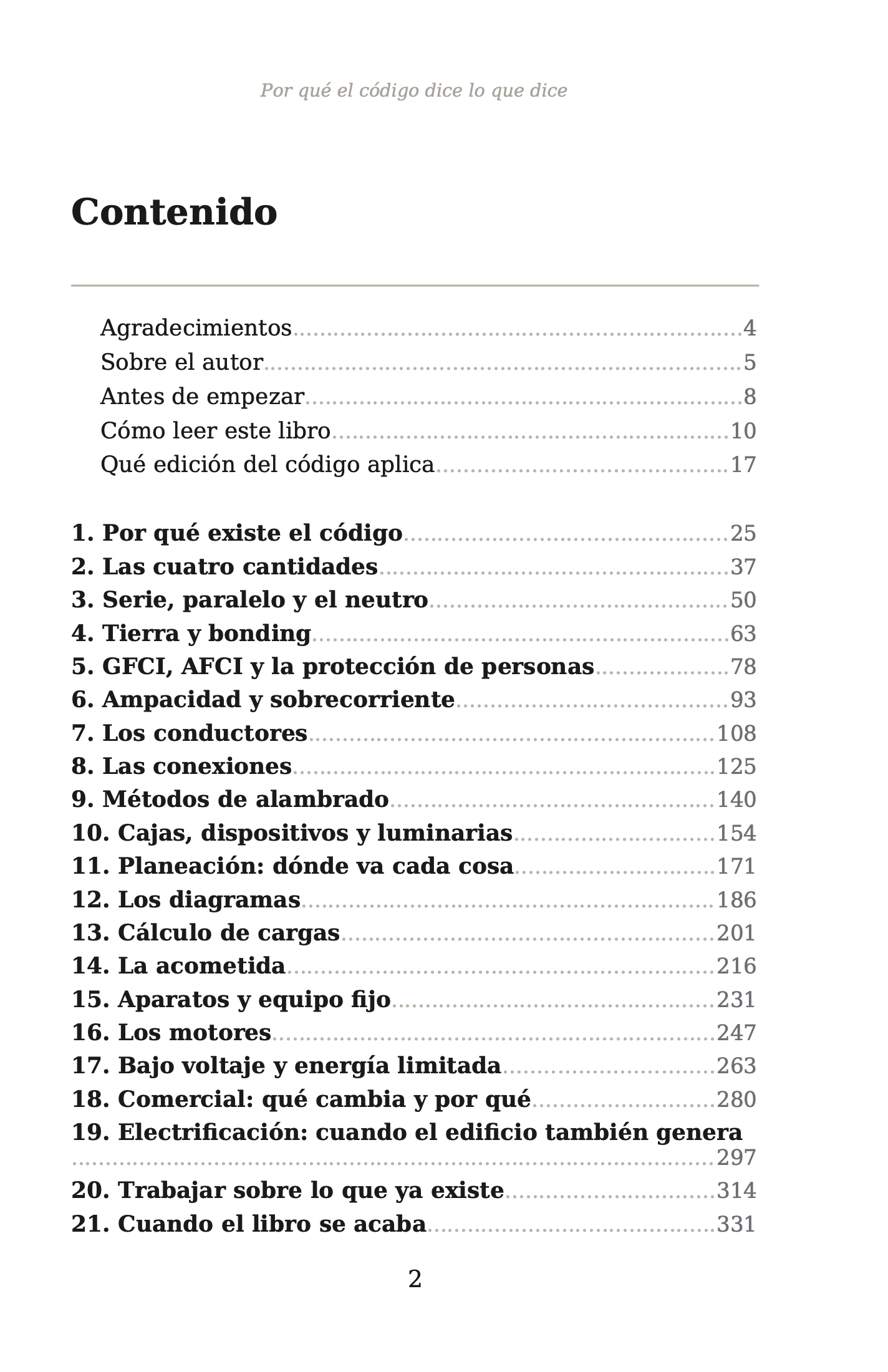 Interior page of the book: Table of contents